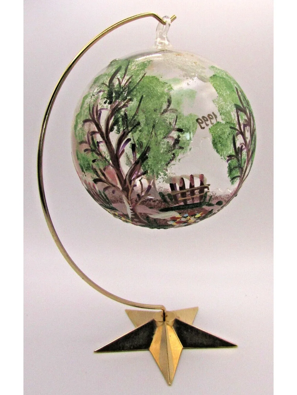 Handmade Boheme Czech Republic Reverse Painted Glass Ornament Dept 56 stand
